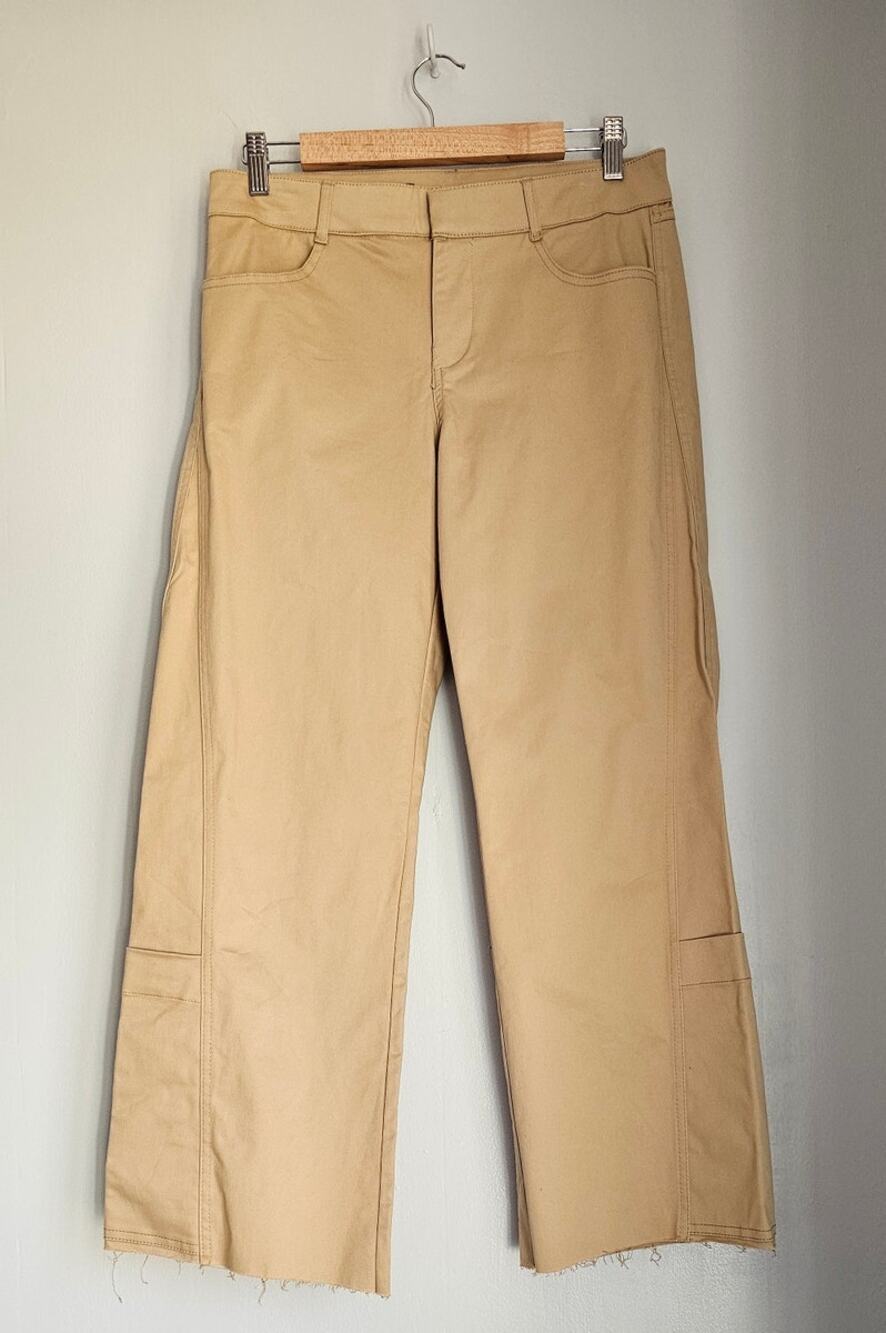 Zara Wide Leg  Jeans Pant Tan Frayed Utility Fit, 97% Cotton, Womens Sz M